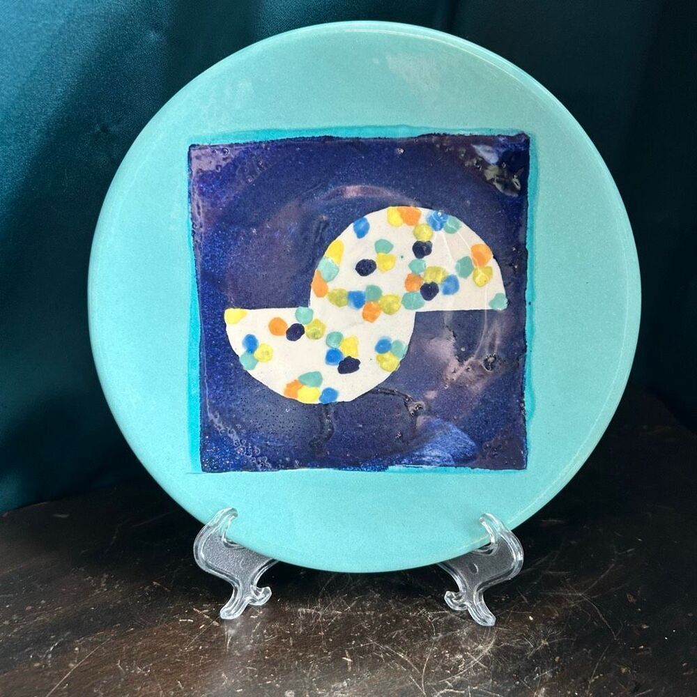Studio Pottery Plate Stylized Yin Yang